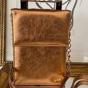 Safi Vintage Metallic Leather Edgy Gorgeous Roomy Crossbody